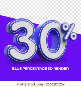 3D Render Percentage number 30% Blue color for sale discount, sale product, report, progress, transparent, PNG