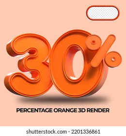 3D Render percentage number 30% for discount process progress Orange color