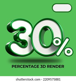 3D Render percentage number 30% for discount process progress Green and White colors