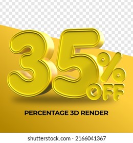 3D Render Percentage number 35% yellow color for sale discount, sale product, transparent, PNG