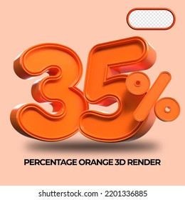 3D Render percentage number 35% for discount process progress Orange color