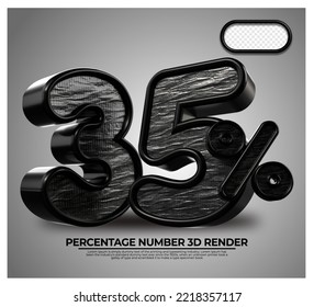 3D-Render-Prozentzahl 35% für Discount-Prozess Fortschritt schwarz Metallische Farbe