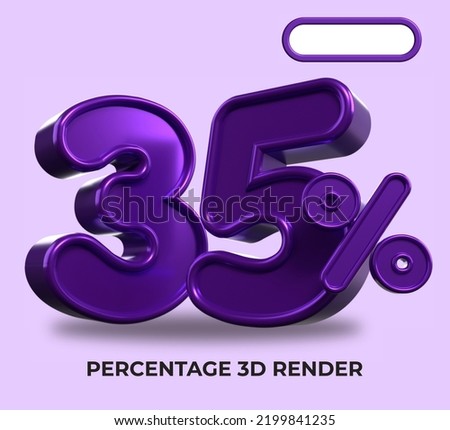 3D Render percentage number 35% for discount process progress purple color