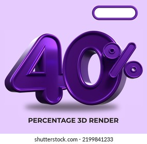 3D-Render-Prozentzahl 40% für den Fortschritt des Discount-Prozesses violette Farbe