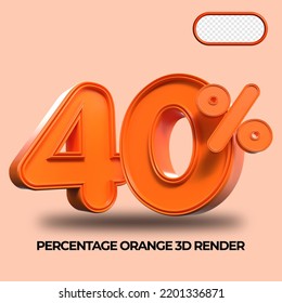 3D Render percentage number 40% for discount process progress Orange color