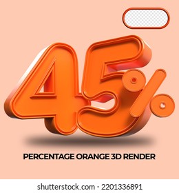 3D Render percentage number 45% for discount process progress Orange color