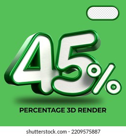 3D Render percentage number 45% for discount process progress Green and White colors