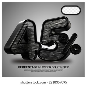 3D Render percentage number 45% for discount process progress black Metalic color
