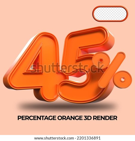 3D Render percentage number 45% for discount process progress Orange color