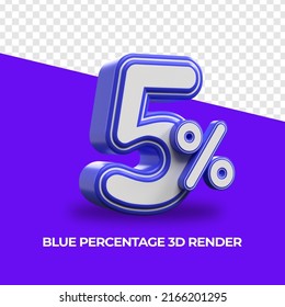 3D Render Percentage number 5% Blue color for sale discount, sale product, report, progress, transparent, PNG