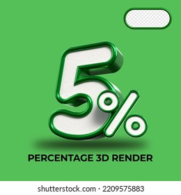 3D-Render-Prozentzahl 5% für Discount-Prozessfortschritt Grüne und Weiße Farben