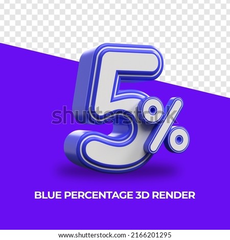 3D Render Percentage number 5% Blue color for sale discount, sale product, report, progress, transparent, PNG