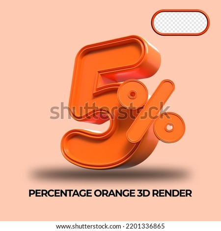 3D Render percentage number 5% for discount process progress Orange color
