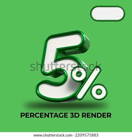 3D Render percentage number 5% for discount process progress Green and White colors