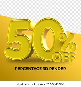 3D Render Percentage number 50% yellow color for sale discount, sale product, transparent, PNG