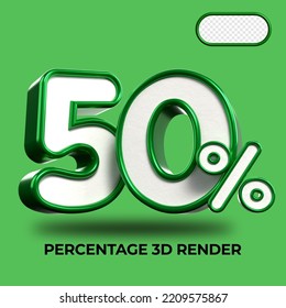 3D Porcentaje de representación 50% para el progreso del proceso de descuento Colores verdes y blancos