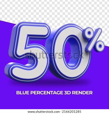 3D Render Percentage number 50% Blue color for sale discount, sale product, report, progress, transparent, PNG