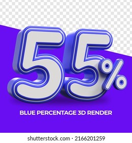 3D Render Percentage number 55% Blue color for sale discount, sale product, report, progress, transparent, PNG