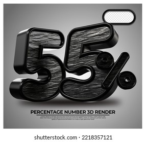 3D Render percentage number 55% for discount process progress black Metalic color