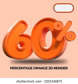 3D Render percentage number 60% for discount process progress Orange color