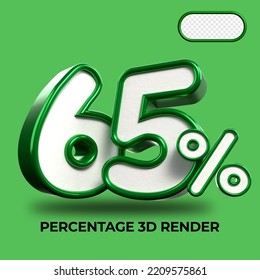 3D Render percentage number 65% for discount process progress Green and White colors