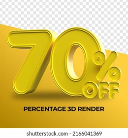 3D Render Percentage number 70% yellow color for sale discount, sale product, transparent, PNG