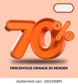 3D Render percentage number 70% for discount process progress Orange color