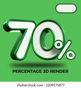 3D Render percentage number 70% for discount process progress Green and White colors