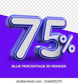 3D Render Percentage number 75% Blue color for sale discount, sale product, report, progress, transparent, PNG