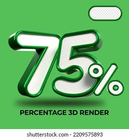 3D-Render-prozentuale Zahl 75% für den Rabattprozess Fortschritt Grün und Weiß Farben