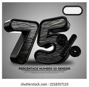 3D Render percentage number 75% for discount process progress black Metalic color