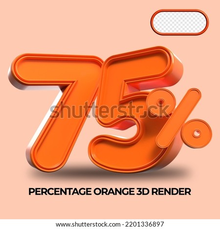 3D Render percentage number 75% for discount process progress Orange color