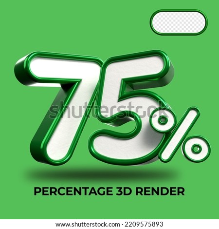 3D Render percentage number 75% for discount process progress Green and White colors
