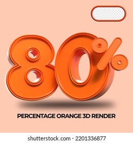 3D-Render-prozentuale Zahl 80% für den Fortschritt des Discount-Prozesses Orange-Farbe