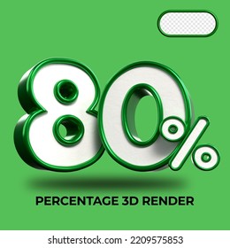 3D Porcentaje de representación 80% para el progreso del proceso de descuento Colores verdes y blancos