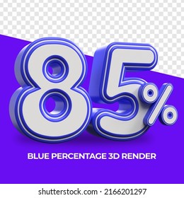 3D Render Percentage number 85% Blue color for sale discount, sale product, report, progress, transparent, PNG