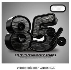 3D Render percentage number 85% for discount process progress black Metalic color