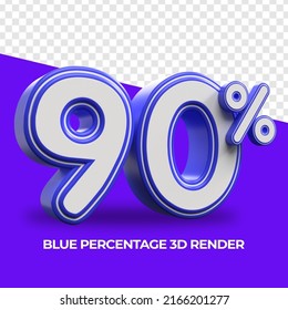 3D Render Percentage number 90% Blue color for sale discount, sale product, report, progress, transparent, PNG