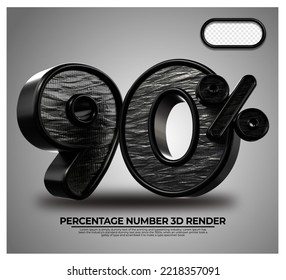 3D Render percentage number 90% for discount process progress black Metalic color