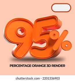 3D Render percentage number 95% for discount process progress Orange color