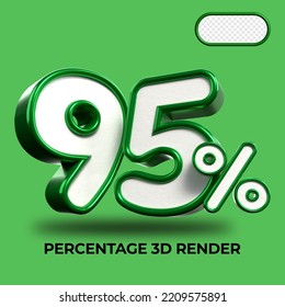 3D Porcentaje de representación 95% para el progreso del proceso de descuento Colores verdes y blancos