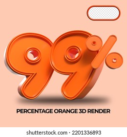 3D Render percentage number 99% for discount process progress Orange color