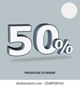 3D RENDER PERCENTAGE WHITE AND SILVER COLOR