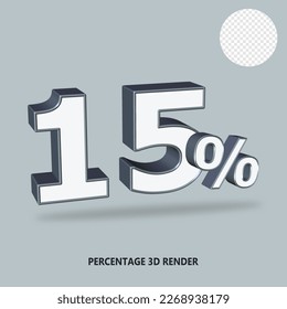 3D RENDER PERCENTAGE WHITE AND SILVER COLOR