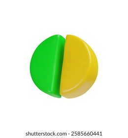 3d render pie chart circle half diagram infographic object. Rotation round cycle vector scheme process template. Vector graph of data, timeline process, statistic info. 50 percent of template