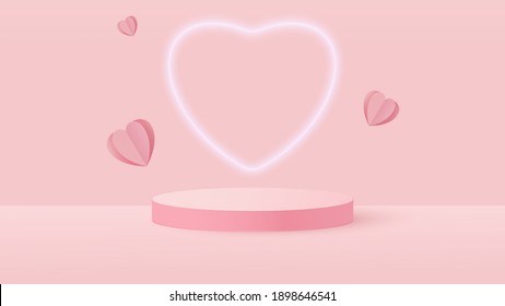 3d render of pink love valentine pastel stages background or texture. Bright pastel podium or pedestal backgrounds. Vector illustration