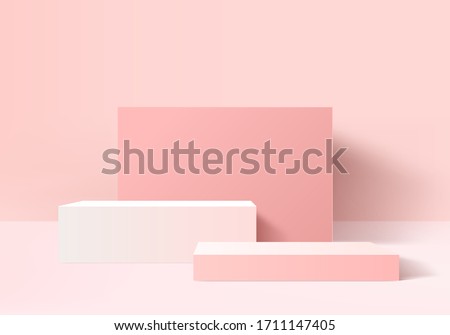 3D render pink love valentine abstract background product. Bright pink pastel podium 3d pedestal display. product minimal render display concept. Stage cosmetic product mockup on pink product display