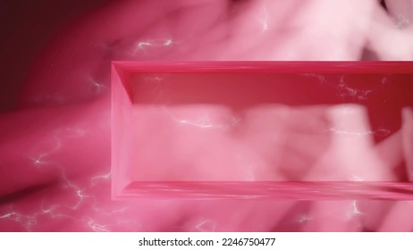 3d render pink marble scene with podium and modern gobo light effect. Stone kitchen or bathroom platform for showcase product using shadow texture.