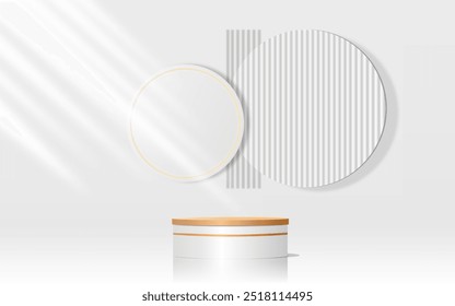 3d render with podium Abstract subtle background. Gray and white leaf platform gray background vector stand to display cosmetic products 3d stage display white background display