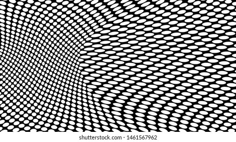 3d render of polka dot vortex for wallpapers and background. Grunge halftone black and white dots texture background. Spotted abstract texture.